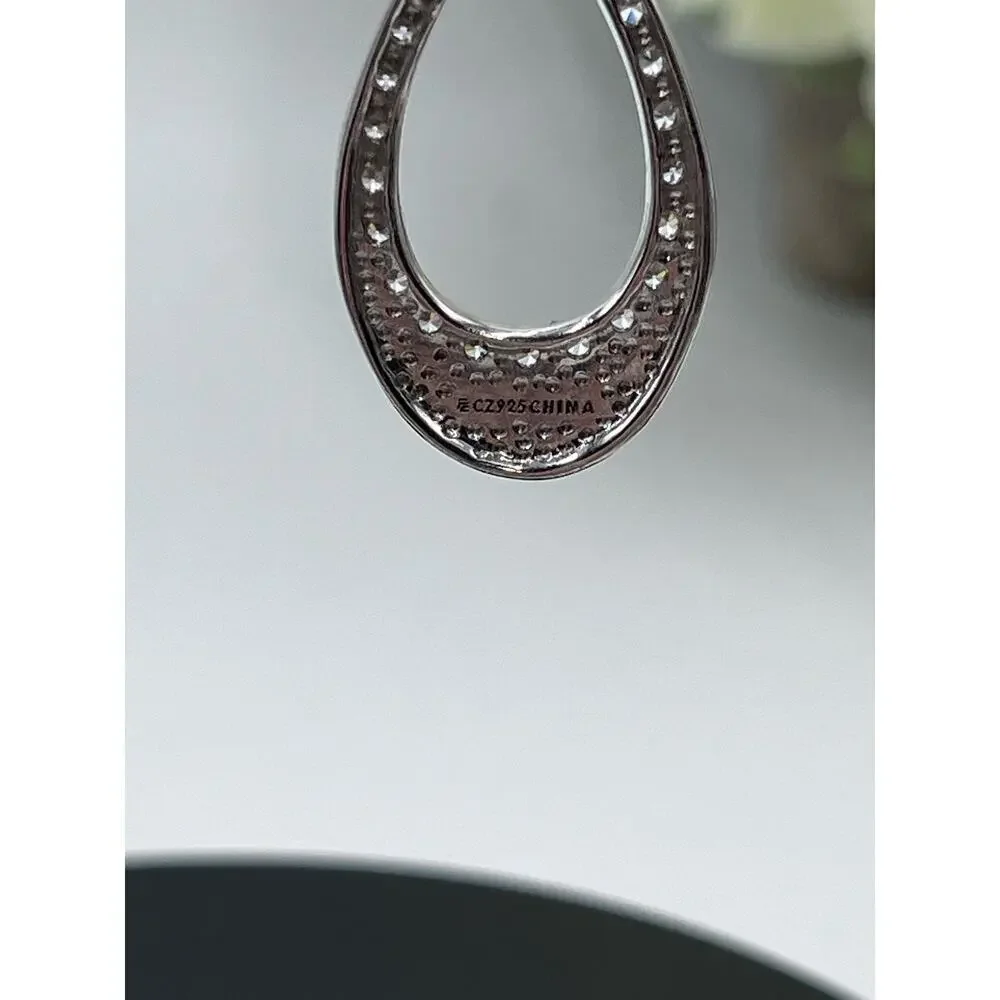 Vintage Designer CZ 925 Sterling Silver Twisted 3D Leverback‎ Dangle  Earrings